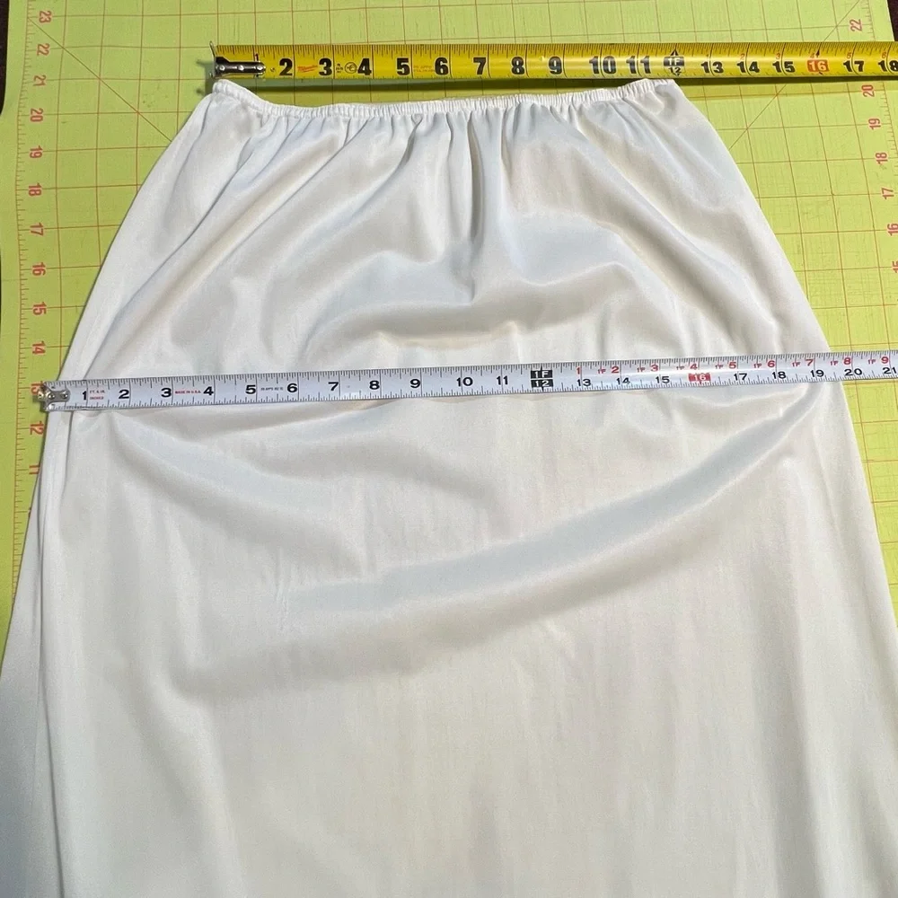 VINTAGE nylon silky dress skirt slip white lace side slit elastic waist maxi 70s - Picture 7 of 12